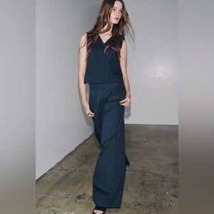 Zara Dark Blue Wide-Leg Jumpsuit